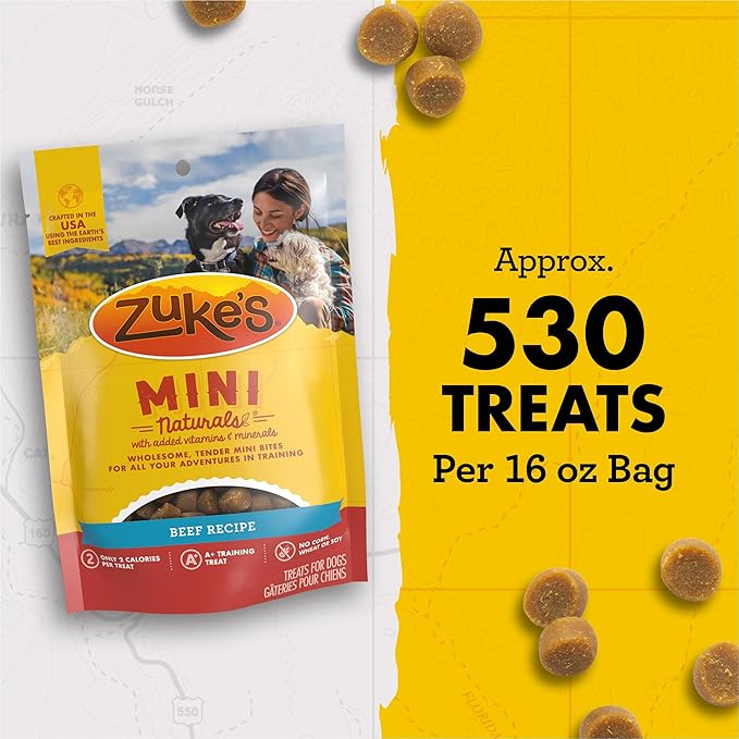 Zuke’s Mini Naturals Dog Training Treats for Dogs of All Sizes, Pet Treats made with Real Beef, 16 oz. Resealable Pouch - 16 oz. Bag - PAWPICO