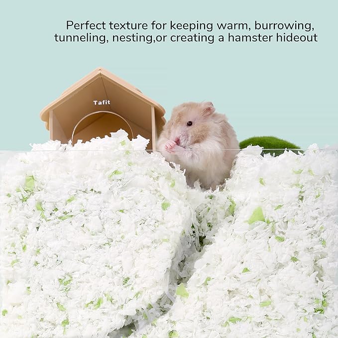 Dust-Free Soft Natural Paper Hamster Bedding with Odor Control, Strong Absorption, for Hamster, Guinea Pig, Rabbit, Chinchilla, Rat, Mice, Small Animal (White+Green), 36 Liters Tafit
