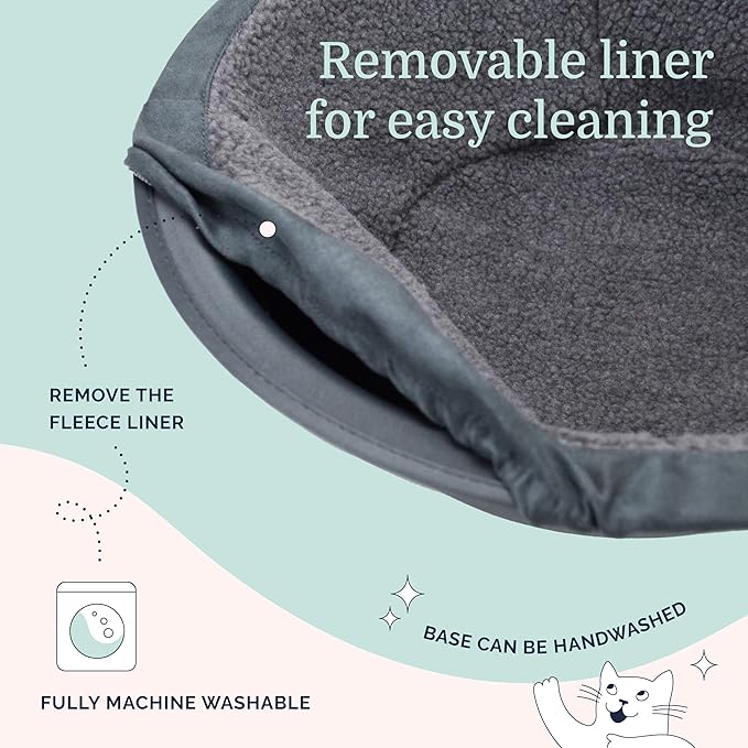Hepper Cat Nest - Washable Cat Bed with Removable Fluffy Fleece Liner - Cozy Comfy Calming Bed Round Shape - Cat Warming Bed - Donut Bed Desk Ready - Small Bed for Indoor Cats (Grey/Grey) - PAWPICO