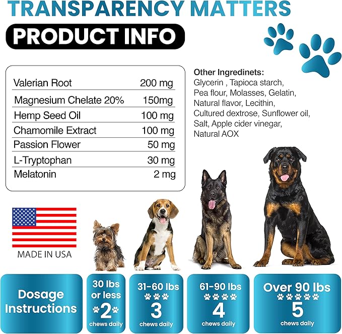 Hemp Calming Chews Treats for Dogs Anxiety Relief & Stress - Travel, Thunder, Separation - Hemp Oil - Valerian - Melatonin for Dogs - Sleep Calming Aid - Pet Soft Bites GratefulPawz