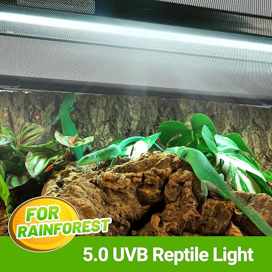 OiiBO T5 HO Reptile Light Fixture UVB Lighting Combo Kit, Reptiles Terrarium Lamp Hood Light Fixture Include UVB 5.0 Rainforest Reptile Light for Chameleon Arboreal Geckos Lizard (39W) OIIBO
