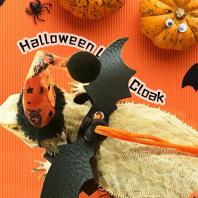 Halloween Bearded Dragon Leash Bearded Dragon Witch hat hat Leash Set Suitable for Bearded Dragon Small Pets HOKABLE