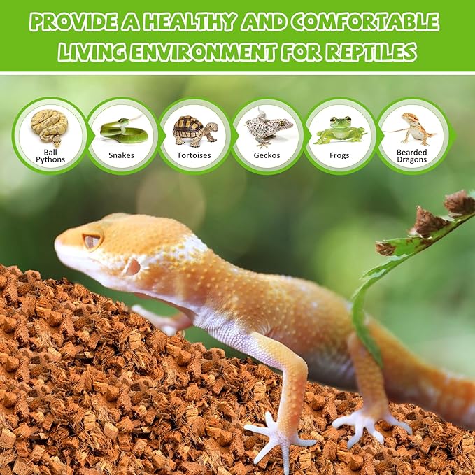 Legigo 4 Pack Coconut Chip Substrate for Reptiles, Natural Coco Husk Chip Reptiles Bedding, Compressed Coconut Chip Substrate for Snake, Tortoise, Ball Python, Gecko, Lizard Terrarium Tanks Legigo