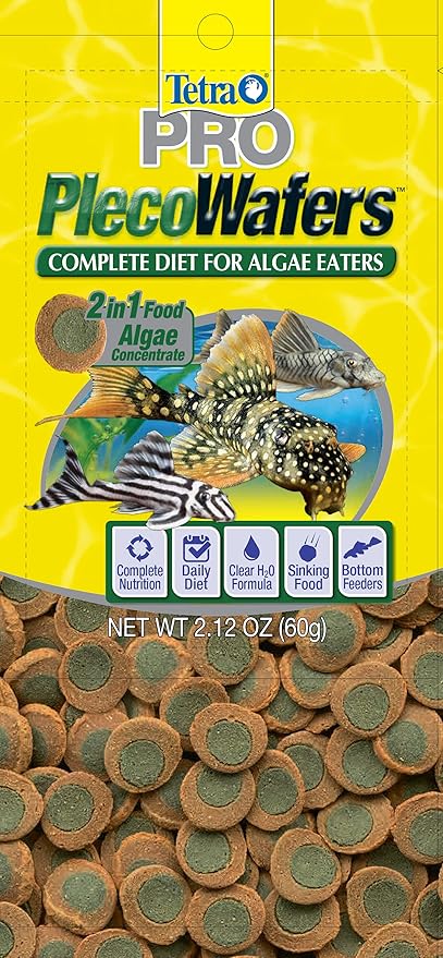 Tetra PRO PlecoWafers 2.12 Ounces, Nutritionally Balanced Vegetarian Fish Food, Concentrated Algae Center, Golds & Yellows, Model Number: 16447 Tetra