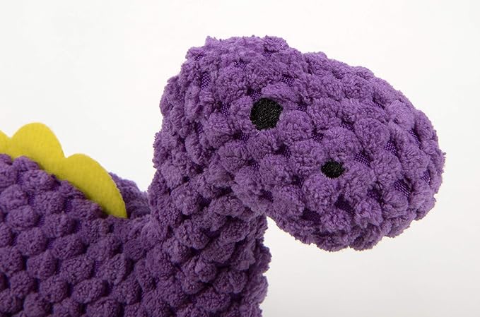 goDog Checkers Just for Me Dinos Bruto Squeaky Plush Dog Toy, Chew Guard Technology - Purple, Mini - PAWPICO