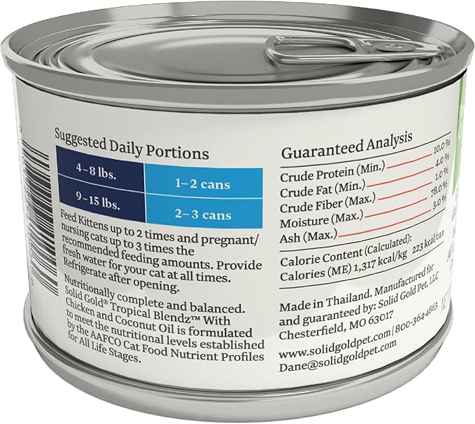 Solid Gold Wet Cat Food Pate for Adult & Senior Cats - Real Chicken & Coconut Oil - High Protein Grain Free Wet Cat Food for Healthy Digestion, Skin, Coat & Sensitive Stomach - 6oz (8 Count) - PAWPICO