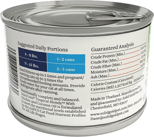 Solid Gold Wet Cat Food Pate for Adult & Senior Cats - Real Chicken & Coconut Oil - High Protein Grain Free Wet Cat Food for Healthy Digestion, Skin, Coat & Sensitive Stomach - 6oz (8 Count) - PAWPICO