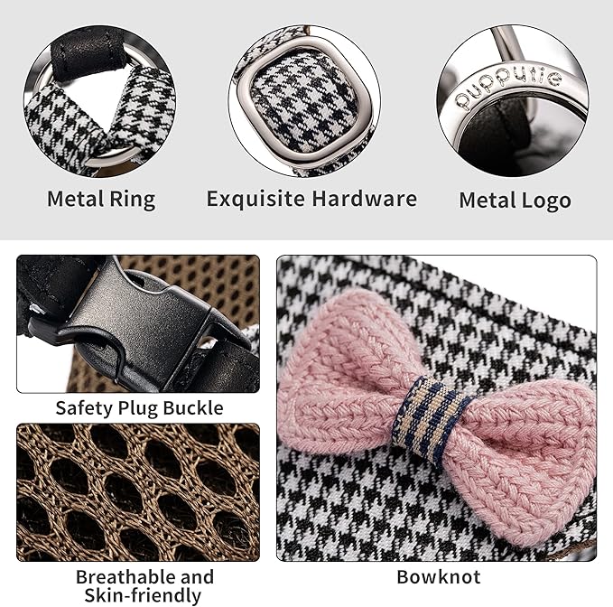 Puppytie No Pull xs Dog Harness with Multifunction Dog Leash,Soft Adjustable No Choke Escape Proof Pet Harness Vest,Knitted Black-White,xs Puppytie
