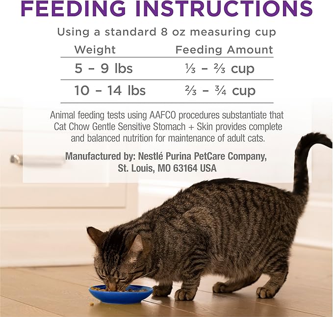Purina Cat Chow Gentle Dry Cat Food, Sensitive Stomach + Skin - 13 lb. Bag - PAWPICO