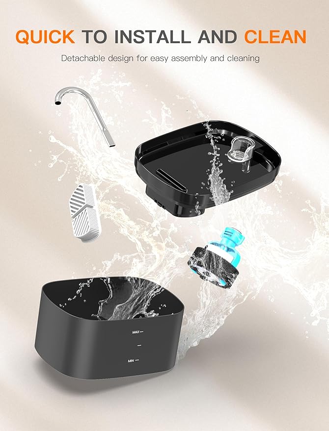 Cat Water Fountain, 84OZ/2.5L Cat Fountain, Super Silent Pet Water Fountain, Activated Carbon Filter, Translucent Pet Water Dispenser Suitable for Multiple Pets Family (Black+4Filters+4Sponges) - PAWPICO