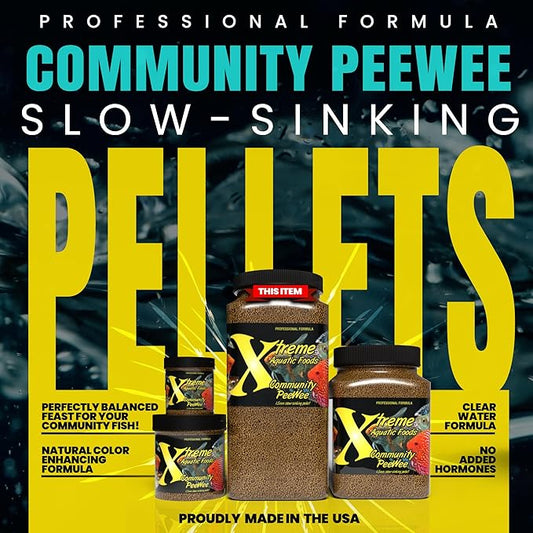 Xtreme Community Peewee 1.5mm Pellets: Slow Sinking & Ideal for Community Fish - Boosts Immune & Digestive Health, Enhances Color & Energy, Max Protein Fish Food – USA Farm Grown (72oz) XtremeAquaticFoods