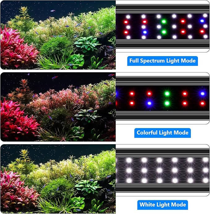 AQQA Aquarium Light,Full Spectrum Fish Tank Light for Plants,3 Mode+Timer+Adjustable Brightness,High Brightness LED Beads with Extendable Brackets for Freshwater (26W for 32-40inch) AQQA
