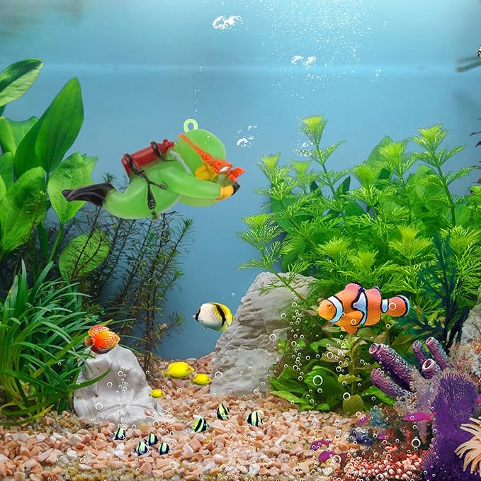 onesimcr Floating Fish Tank Decorations, Aquarium Decorations, Lovely Diver Fish Tank Decorations, Floating Device Fish Tank Accessories,Suitable for All Kinds of Fish Tanks(Light Green)… onesimcr