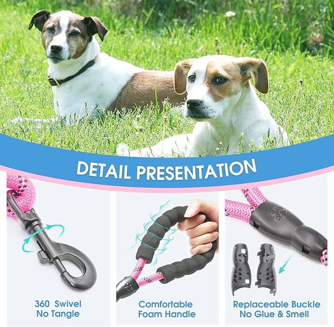 BAAPET 2/4/5/6 FT Dog Leash with Comfortable Padded Handle and Highly Reflective Threads for Small Medium and Large Dogs (5FT-1/2'', Pink) BAAPET