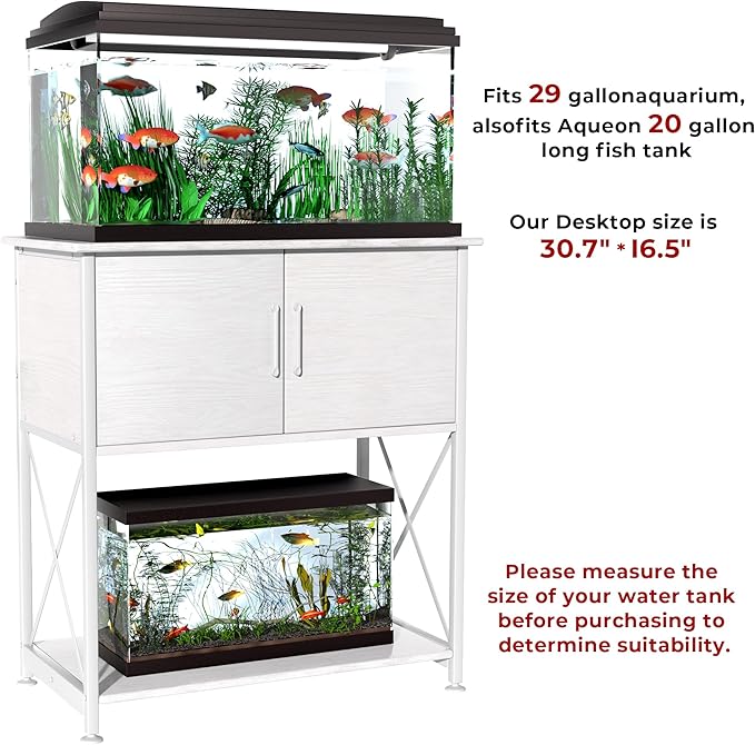 20-29 Gallon Aquarium Stand Metal Frame Fish Tank Stand with Cabinet Storage, for 20 Gallon Long Aquarium,30.7" L*16.5" W Tabletop,330LBS Capacity White PG01YGW Herture