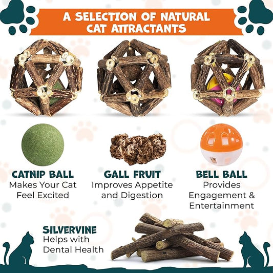 Silvervine Sticks for Cats 24 Pack Silvervine Cat Toy 10 Styles Dental Health and Calming Toy. Catnip, Gall Fruit and Bell Ball Cage Balls. Cleans Teeth & Calms Anxiety for Kitten (24 Pack) - PAWPICO