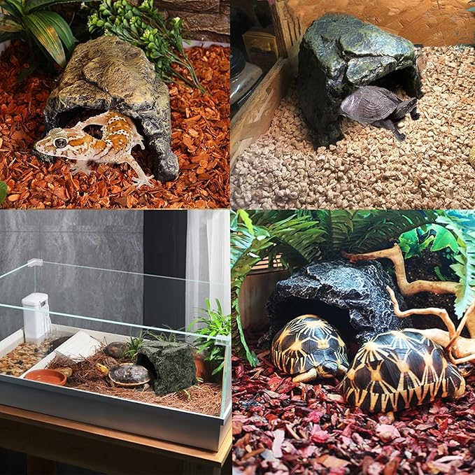 Reptile Rock Hide Cave, Aquarium Habitat Decor Rock Lizard Hide Tortoise Hideout for Snakes, Turtles, Reptiles, Amphibians, Fish Tfwadmx