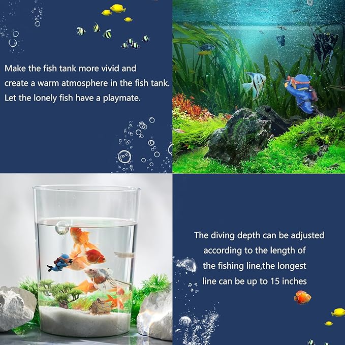onesimcr Floating Fish Tank Decorations, Aquarium Decorations, Lovely Diver Fish Tank Decorations, Floating Device Fish Tank Accessories,Suitable for All Kinds of Fish Tanks… onesimcr