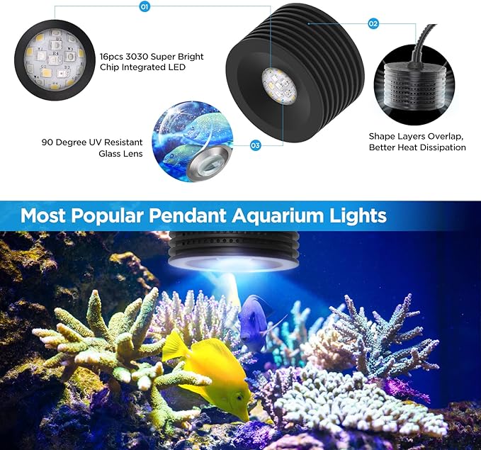 Lominie LED Aquarium Light, Nano Coral Reef Light Clip on Aquarium Light Full Spectrum Remote Control Fish Tank Lamp Dimmable for Saltwater Fish Tank (Saltwater) Lominie
