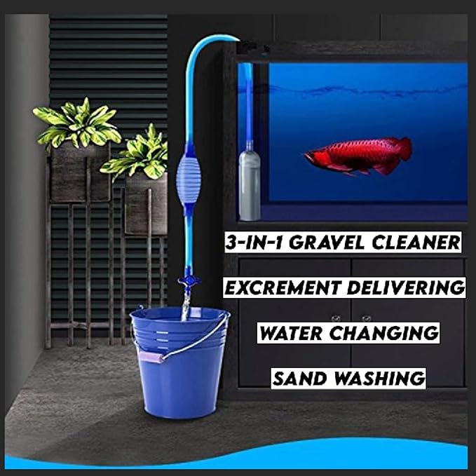 Gravel Vacuum for Aquarium - Fish Tank Gravel Vacuum Cleaner- Aquarium Siphon - 8 FT Long with Minnow Net LLProducts