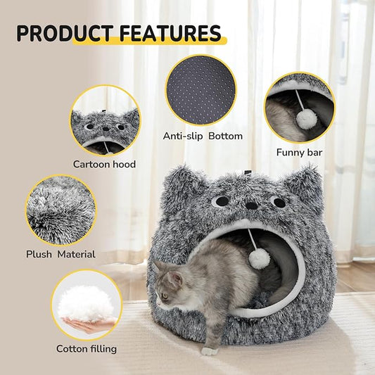 CATISM Cat Bed, Cat Beds for Indoor Cats, Cat Cave, Cat Cave for Indoor Cats, Cat Bed Cave, Large Cat Beds, Cozy Hooded Cat Bed with Soft Cushion, Removable Washable Cat Beds Keep Warm - PAWPICO