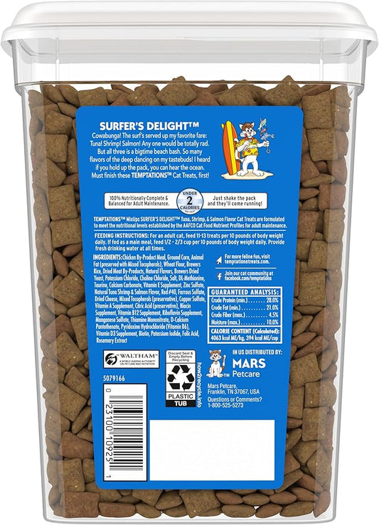 Temptations MixUps Crunchy and Soft Cat Treats Surfer's Delight Flavor, 16 oz. Tub Temptations