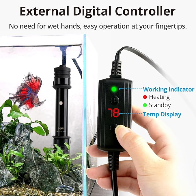 NICREW Aquarium Heater 50W, Temperature Adjustable Fish Tank Heater with Controller for 5-10 Gallon, Overheat Protection NICREW