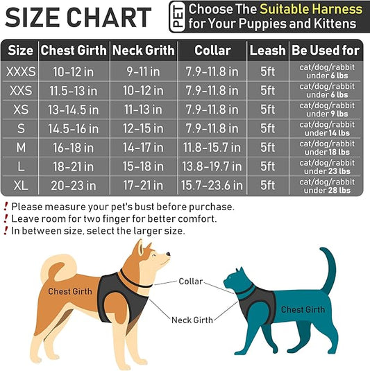 GAMUDA Small Dog Harness Collar and Leash Set, Step in No Chock No Pull Soft Mesh Adjustable Dog Vest Harnesses Plaid Reflective for Dogs Puppy Cats Kitten Rabbit (Black, L) GAMUDACollarsCollection