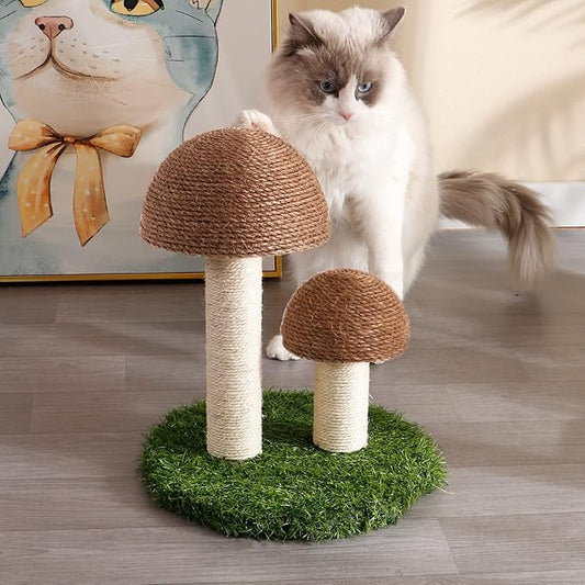 Cat Scratching Post - Mushroom Cat Scratcher Featuring with Natural Sisal Caps Scratch Pole and Sturdy Base for Kittens & Small Cats - Brown - PAWPICO