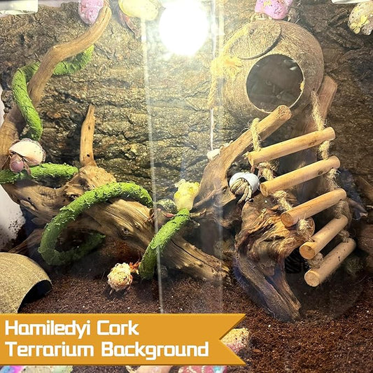 8PCS Cork Terrarium Background 15.7x11.8in Natural Large Cork Bark Backdrop Reptile Climbing Mat Tank Habitat Decor for Spider Lizard Chamelon Turtle Beared Dragon Hamiledyi