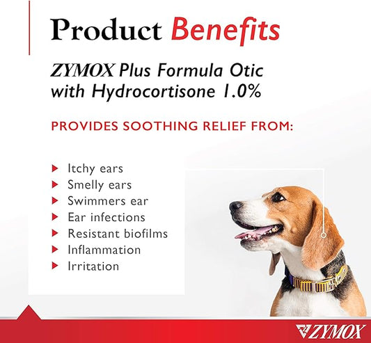 Zymox Advanced Formula Otic Plus Enzymatic Ear Solution for Dogs and Cats with 1% Hydrocortisone, 1.25oz ZYMOX