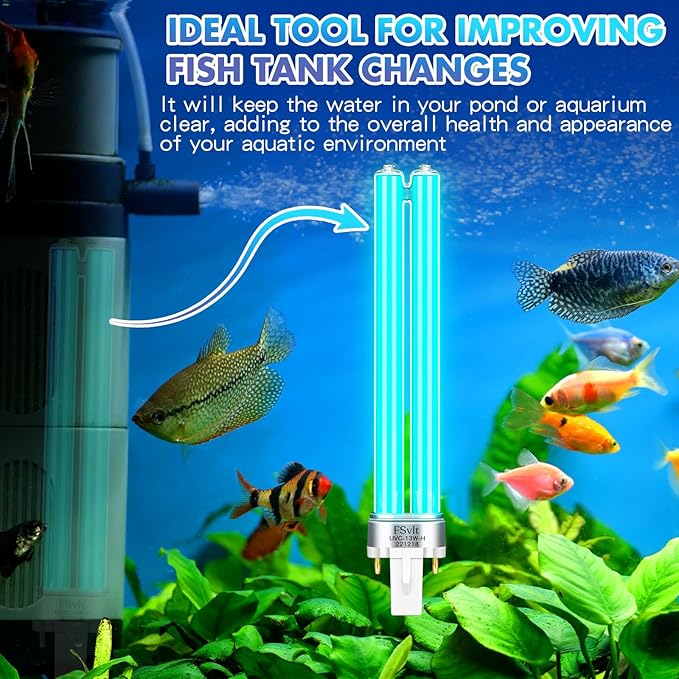 Qualirey 2 Pcs G23 Base 13 Watt UV Light Bulb Compatible with Jebao Pond Sunsun 2 Pin Base UV Light for Aquarium Compatible with Sunsun JUP 23 Grech Aquarium Filter Acomfortablehomestartshere