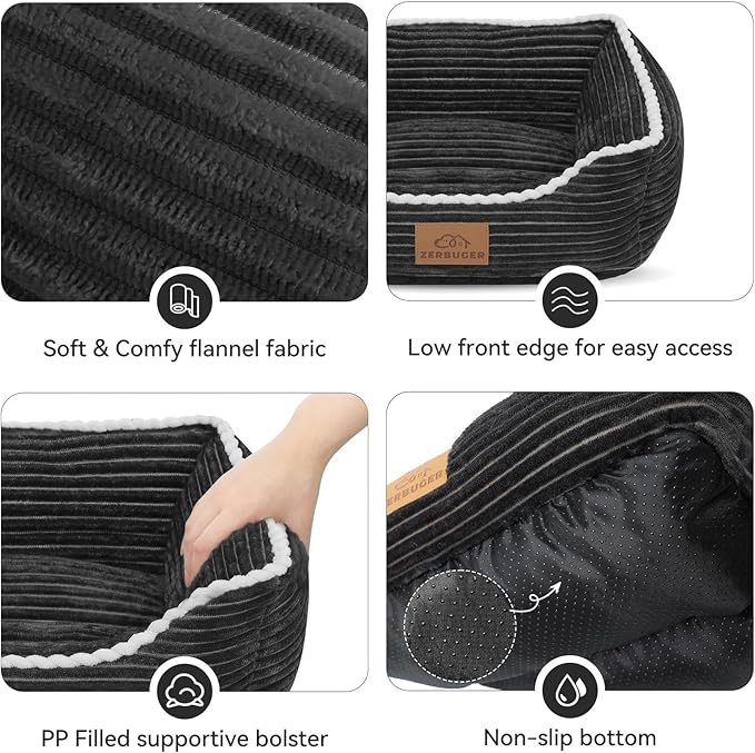 Cat Dog Bed for Pets, Rectangle Pet Bed Gift for Puppy and Kitten, Machine Washable Calming Fluffy Pet Couch Sofa for Indoor Outdoor, Portable Soft Cat Bed with Non-Slip Bottom (Small, Dark Grey) - PAWPICO