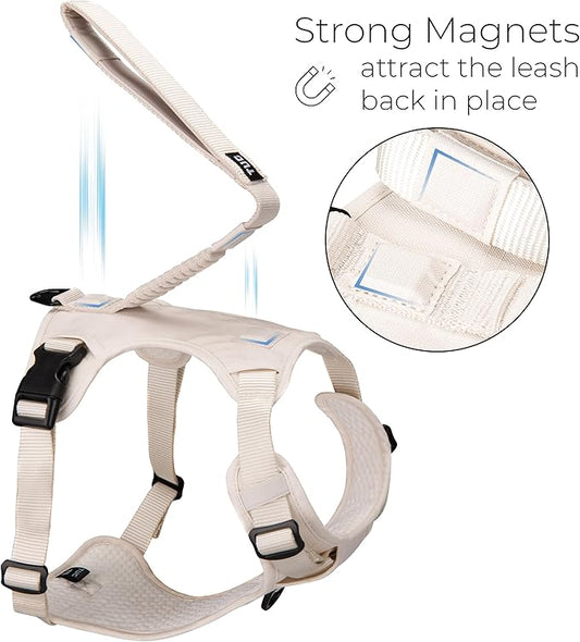 TUG Grab Dog Harness | Integrated Traffic Leash Magnetically Attached for Quick Control (XL/Cream) TUG