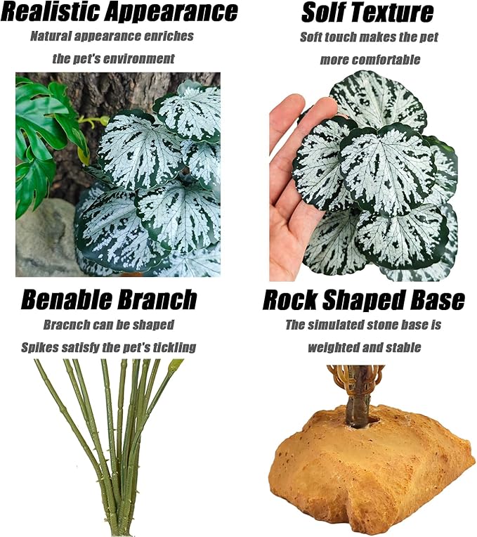 Woyrise Reptile Artificial Plants for Terrarium Decor, Amphibian Habitat Decorations Bearded Dragon Tank Accessories fit Crested Gecko Leopard Lizard Chameleon Snake Frog - Fake Spots Heuchera Woyrise