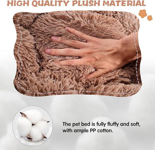 Cat Bed Cute, 19.7" Washable Kahki Donut Bed for Indoor Cats and Small Dogs, Soft Calming Cute Flower Fluffy Round Donut Cat Beds, Anti Anxiety Pet Bed, Self-Warming Bed,Khaki - PAWPICO