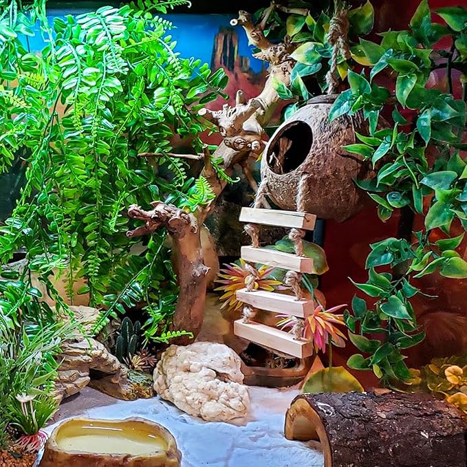 HERCOCCI 4 Pack Reptile Plants, Terrarium Hanging Plants Vines Artificial Leaves Habitat Decorations with Suction Cup for Bearded Dragon Hermit Crab Lizard Snake Geckos Chameleon HERCOCCI