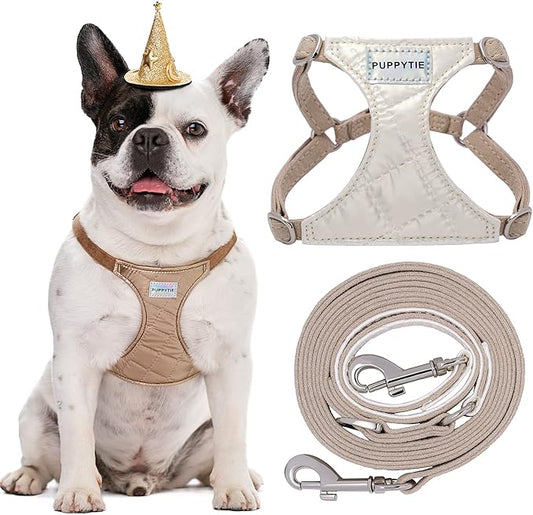 Puppytie No Pull Dog Harness with Multifunction Dog Leash,Soft Adjustable No Choke Escape Proof Pet Harness Vest for Medium Dogs,Glossy Pearl White,M Puppytie