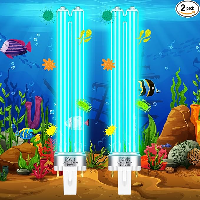 Qualirey 2 Pcs G23 Base 13 Watt UV Light Bulb Compatible with Jebao Pond Sunsun 2 Pin Base UV Light for Aquarium Compatible with Sunsun JUP 23 Grech Aquarium Filter Acomfortablehomestartshere