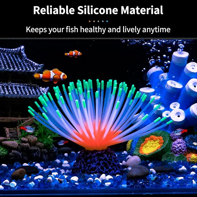 Uniclife Aquarium Imitative Green Sea Urchin Ball Artificial Silicone Ornament with Glowing Effect for Fish Tank Landscape Decoration UnicLife