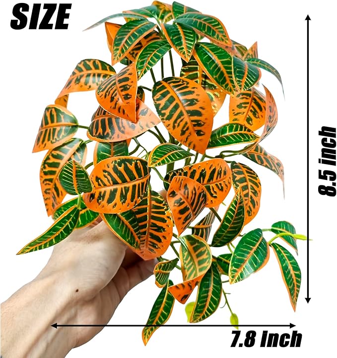 Woyrise 2 Pack Reptile Plants, Terrarium Hanging Plant Vines, Artificial Leaves with Suction Cup, Bearded Dragon Tank Accessories for Gecko Lizard Snake Frog Tortoise Decorations - Codiaeum Variegatum Woyrise