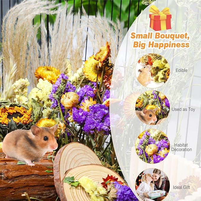Natural Hamster Bedding, Hamster Herbs Flowers for Hamster Cage Enclosure Habitat Decor Hamster Sprays for Dwarf Syrian Guinea Hamsters Gerbil Degus or Other Small Animals (Floral Fragrance Version) ALWZ-RDY