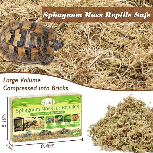 Halatool 6OZ Premium Sphagnum Moss for Reptiles- 8QT Natural Dried Terrarium Moss for Reptile Tank, Reptile Moss Bedding for Turtles Geckos Snakes Frogs Hamsters HALATOOL