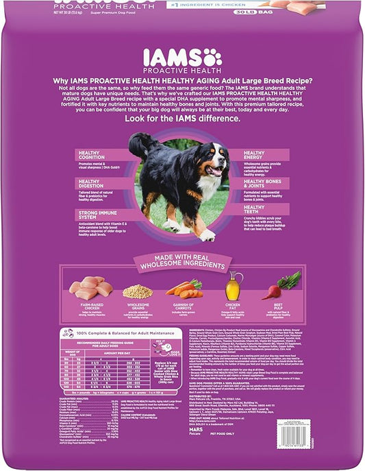 IAMS Proactive Health Healthy Aging Large Breed Adult Dry Dog Food for Mature and Senior Dogs with Real Chicken, 30 lb. Bag - PAWPICO