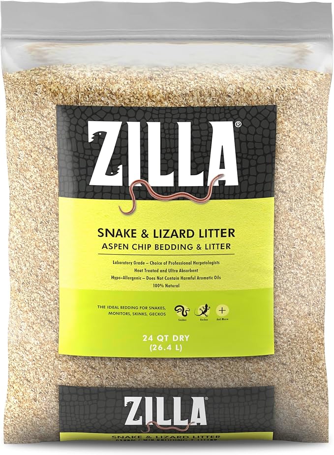 Zilla Snake and Lizard Litter Substrate, Made with Aspen Chips, Ultra Absorbent Bedding, Easy to Clean, 4 Quarts Zilla