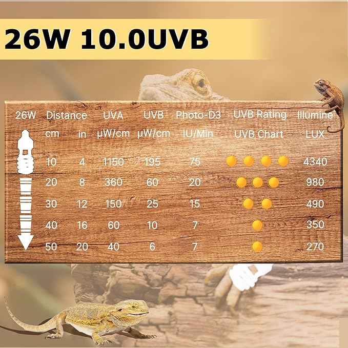 10.0 UVB Reptile Light 26W, Compact Desert Lamp, Coil UVB Bulb for Bearded Dragons, Lizards, Snakes, Geckos, Amphibians – Lighting for Habitat Tank, Pet Terrarium & Large Reptile Cage HARTOMPET