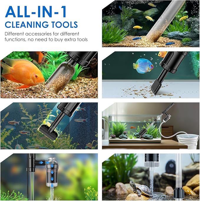 36W Fish Tank Vacuum Gravel Cleaner Electric: Aquarium Vacuum Gravel Cleaner with Strong Suction for Automatic Water Change Algae Cleaner Sand Wash Water Circulation and Water Shower, Timed Off Suness