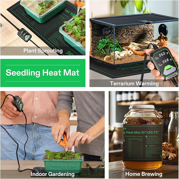 VIVOSUN 10"x20.75" Seedling Heat Mat with Built-in Temperature Controller, UL & MET-Certified Waterproof Plant Heating Pad for Germination, Hydroponics, Brewing, Breeding, and Greenhouses VIVOSUN