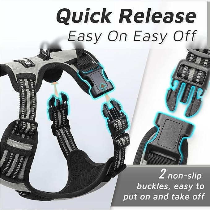 Eagloo Dog Harness Medium Sized Dog, No Pull Service Vest with Reflective Strips and Control Handle, Adjustable and Comfortable for Easy Walking, No Choke Pet Harness with 2 Metal Rings, Grey, M GoExplorewithEagloo