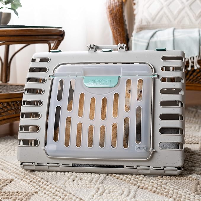 SportPet Designs Foldable Travel Cat Carrier - Front Door Plastic Collapsible Carrier Collection, Waterproof Bed - PAWPICO